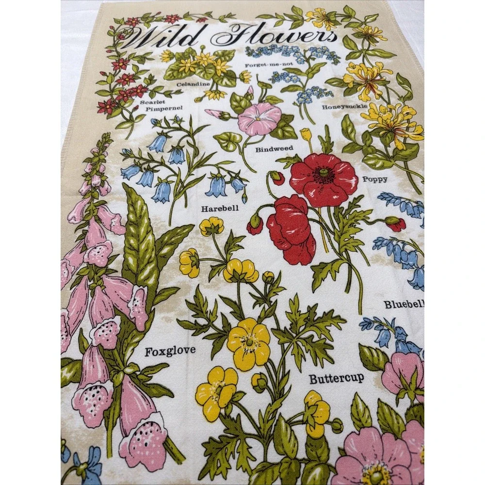 Wild Flower Towel Kitchen Cotton Linen Lamont Design Vintage EUC Made in UK